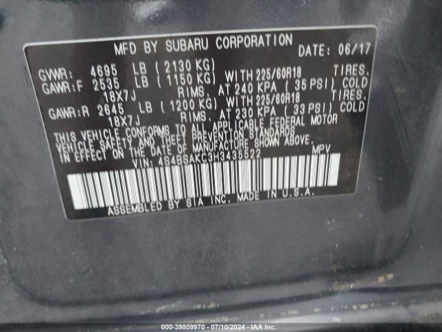 4S4BSAKC3H3435522 Subaru Outback 2.5i Limited