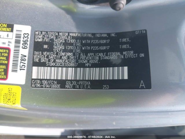 Toyota Sienna Le V6 8 Passenger 2014 5TDKK3DC2ES508807 Image 9