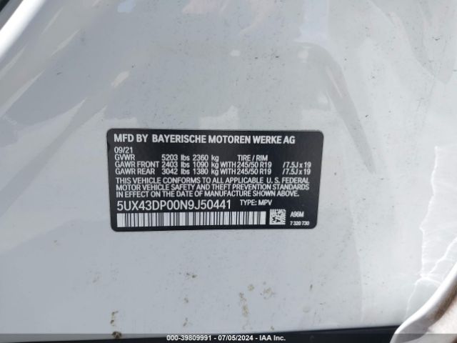 5UX43DP00N9J50441 BMW X3 Sdrive30i