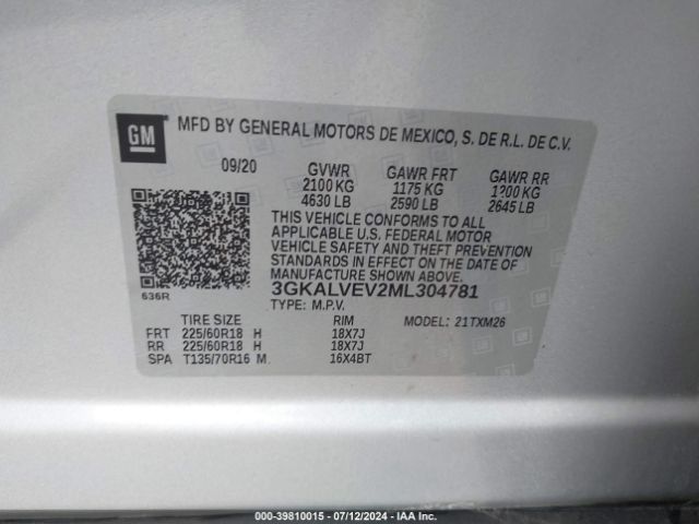 3GKALVEV2ML304781 GMC Terrain Awd Slt