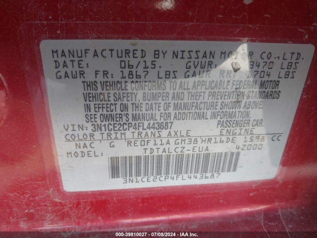 Nissan Versa Note S Plus 2015 3N1CE2CP4FL443687 Image 9