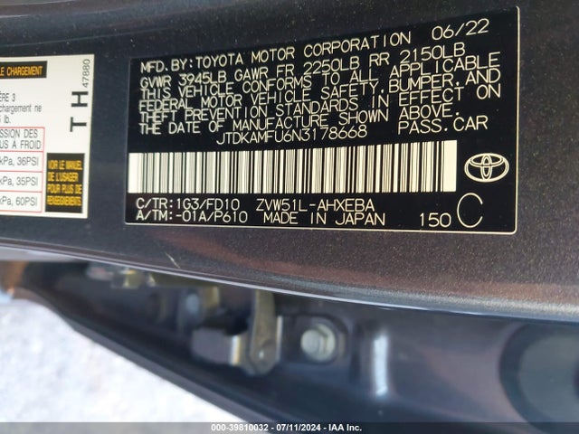 Toyota Prius Le 2022 JTDKAMFU6N3178668 Image 9