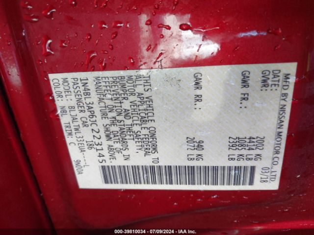 1N4BL3AP6JC223145 Nissan Altima 3.5 Sl