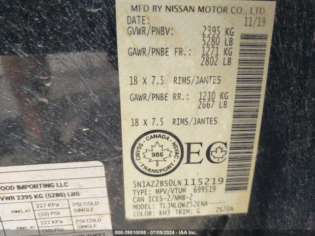Nissan Murano Sv Intelligent Awd 2020 5N1AZ2BS0LN115219 Image 9