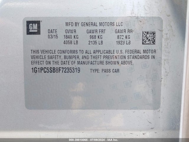 Chevrolet Cruze 1lt Auto 2015 1G1PC5SB8F7235319 Image 9