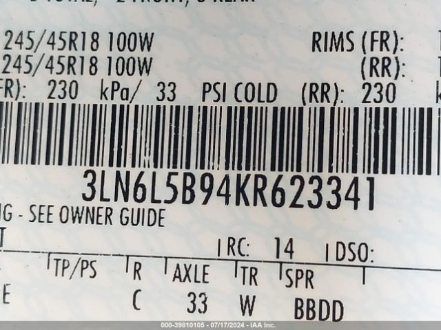 3LN6L5B94KR623341 Lincoln Mkz Standard