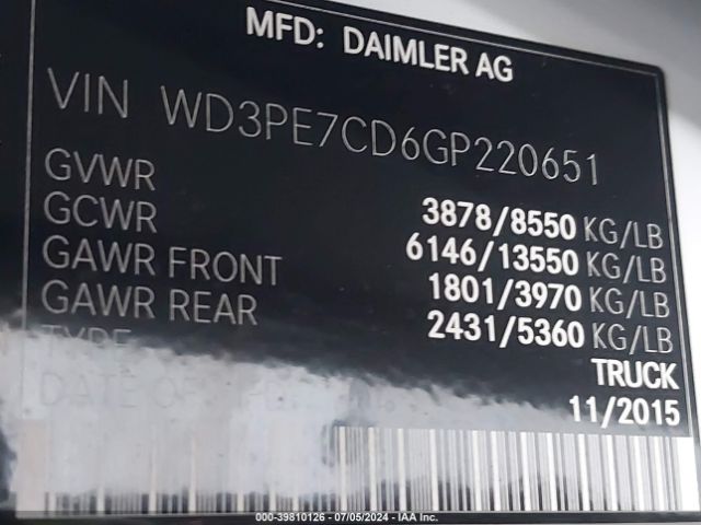 WD3PE7CD6GP220651 Mercedes-Benz Sprinter 2500 Normal Roof