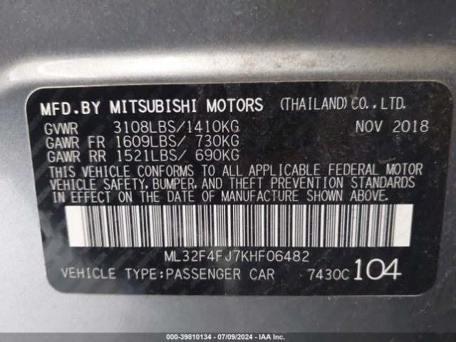 ML32F4FJ7KHF06482 Mitsubishi Mirage G4 Se