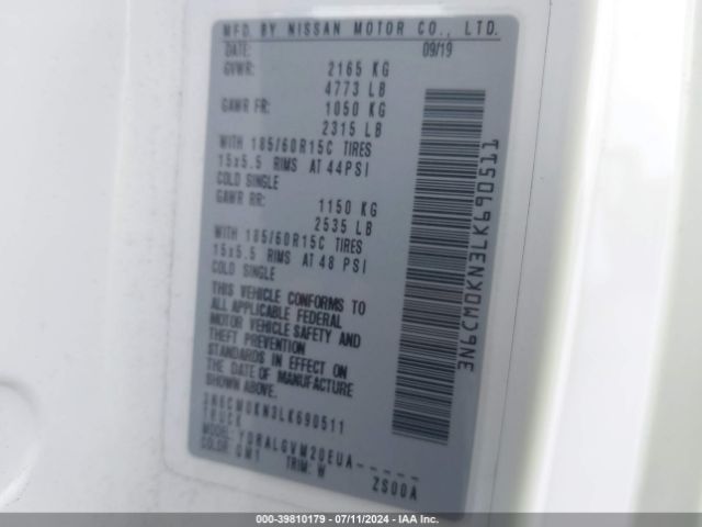 3N6CM0KN3LK690511 Nissan Nv200 Compact Cargo Sv Xtronic Cvt
