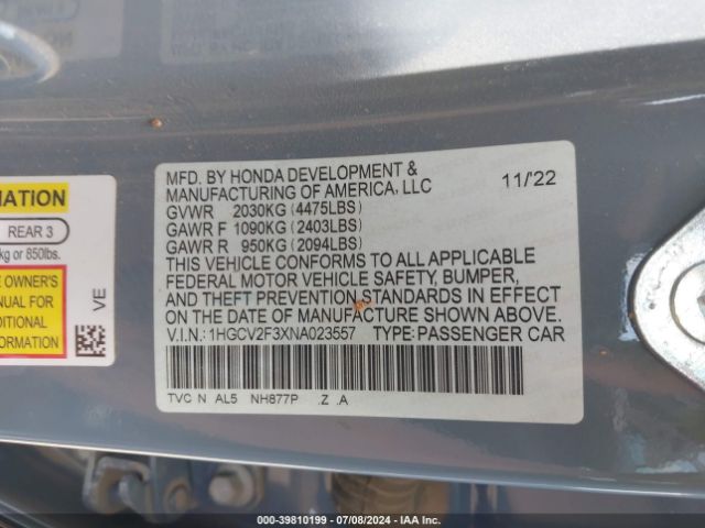 1HGCV2F3XNA023557 Honda Accord Sport 2.0t