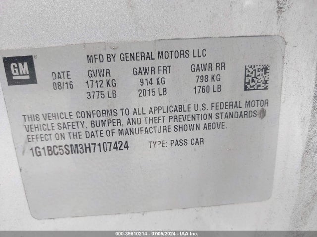 Chevrolet Cruze Ls Auto 2017 1G1BC5SM3H7107424 Image 9