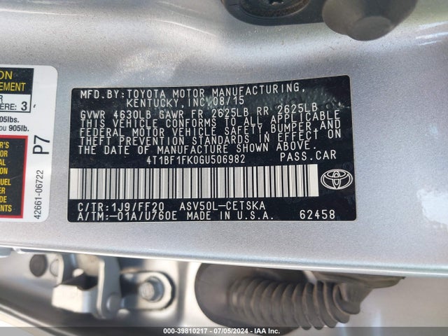 Toyota CAMRY SE 2016 4T1BF1FK0GU506982 Image 9