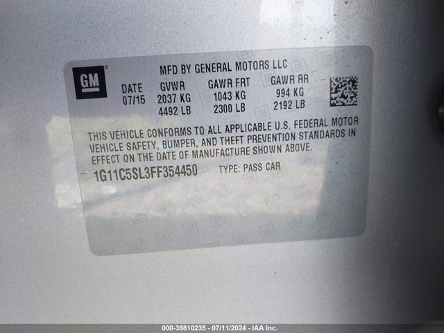 Chevrolet MALIBU 1LT 2015 1G11C5SL3FF354450 Image 9