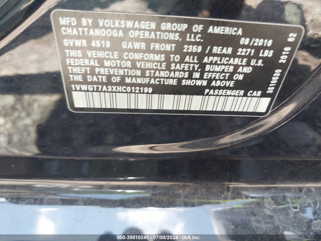 1VWGT7A3XHC012199 Volkswagen Passat 1.8t Se