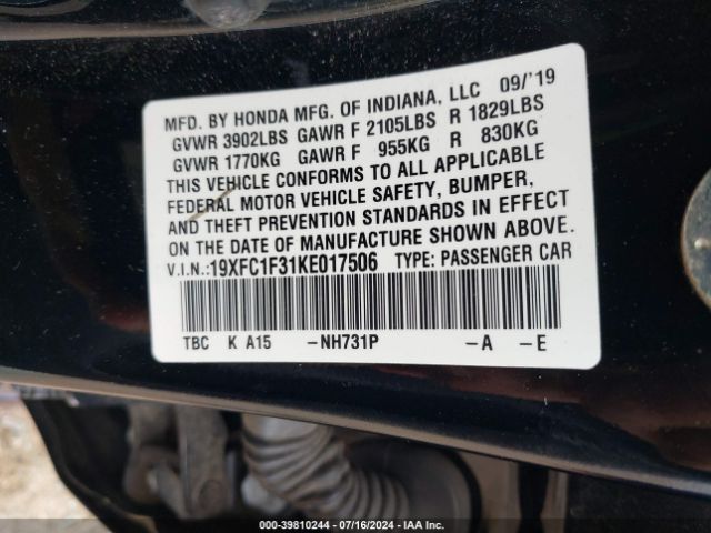 19XFC1F31KE017506 Honda CIVIC EX