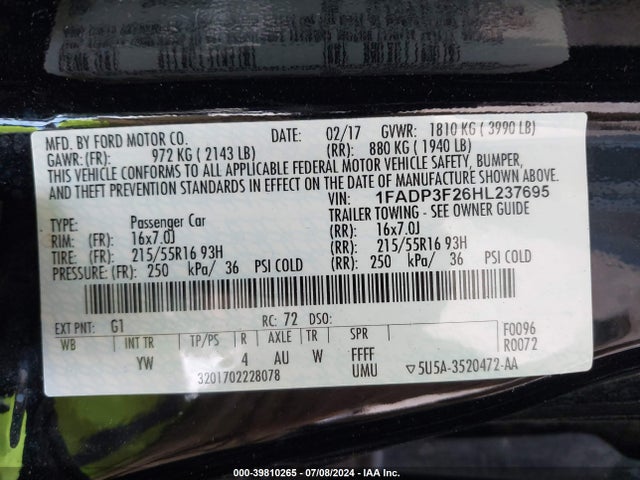 Ford FOCUS SE 2017 1FADP3F26HL237695 Image 9