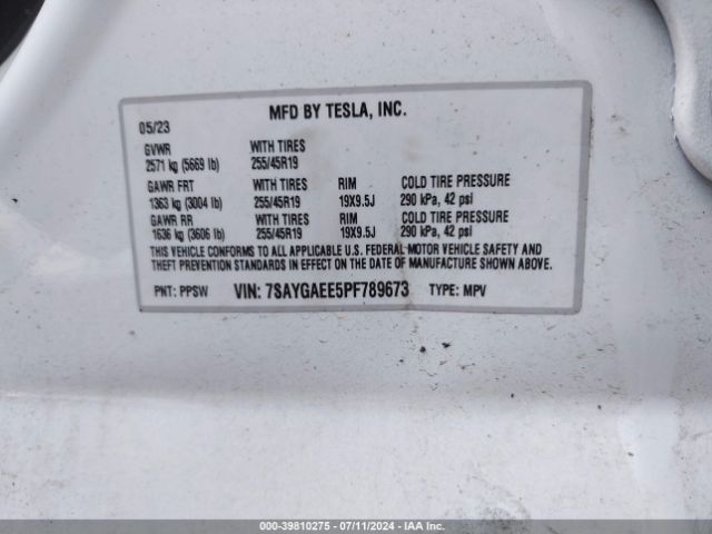 7SAYGAEE5PF789673 Tesla Model Y