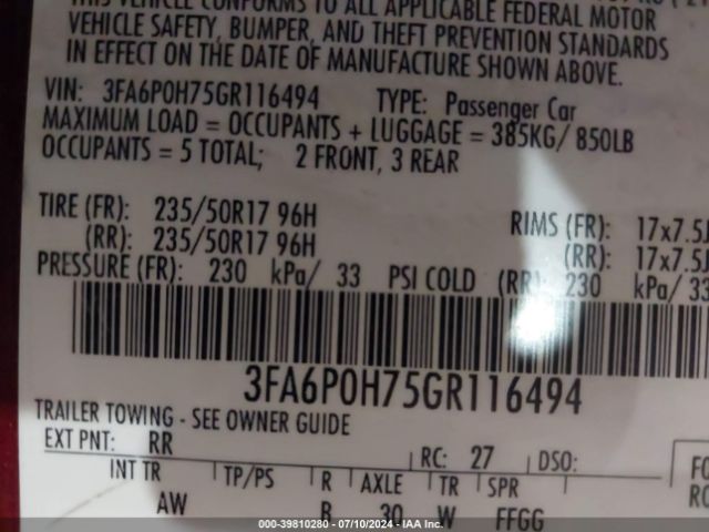 3FA6P0H75GR116494 Ford FUSION SE