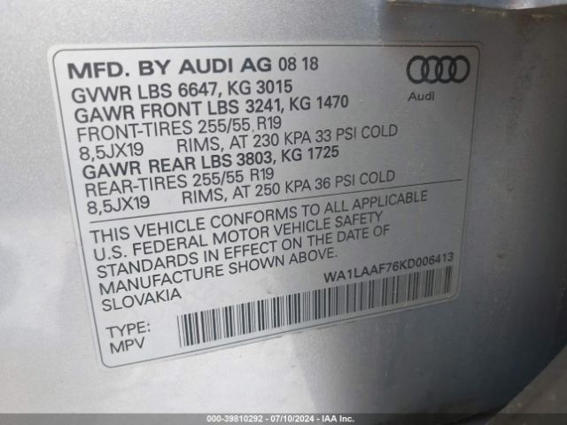 WA1LAAF76KD006413 Audi Q7 55 Premium/55 Se Premium