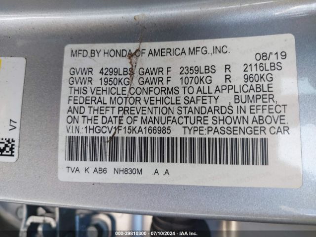 1HGCV1F15KA166985 Honda ACCORD LX