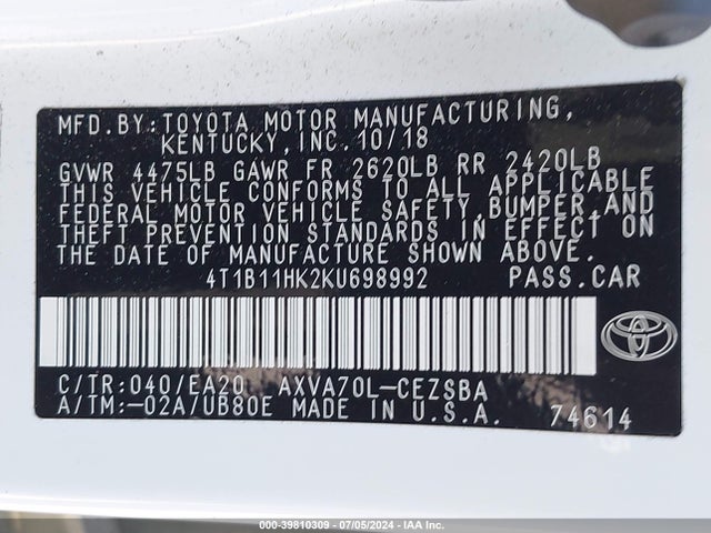 Toyota CAMRY SE 2019 4T1B11HK2KU698992 Image 9