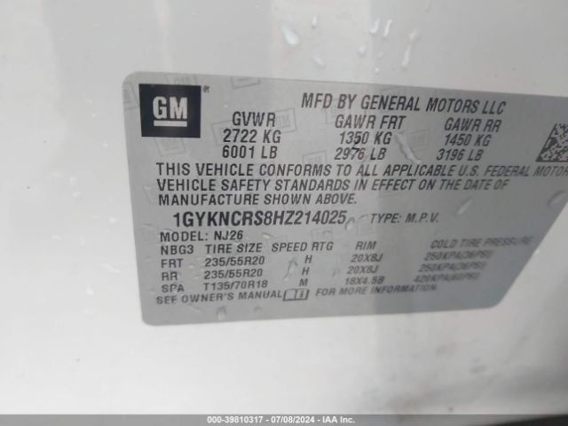 1GYKNCRS8HZ214025 Cadillac Xt5 Premium Luxury