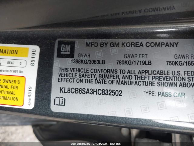 KL8CB6SA3HC832502 Chevrolet Spark Ls Cvt