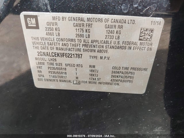 Chevrolet Equinox 2lt 2015 2GNALCEK9F6221787 Image 9