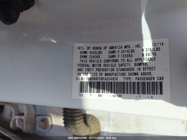 1HGCR6F56FA004826 Honda Accord Hybrid Ex-l