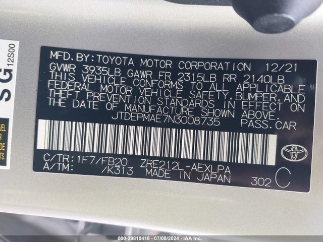 Toyota COROLLA LE 2022 JTDEPMAE7N3008735 Image 9