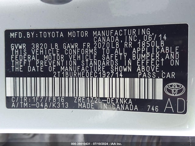 Toyota COROLLA LE 2014 2T1BURHE0EC192714 Image 9