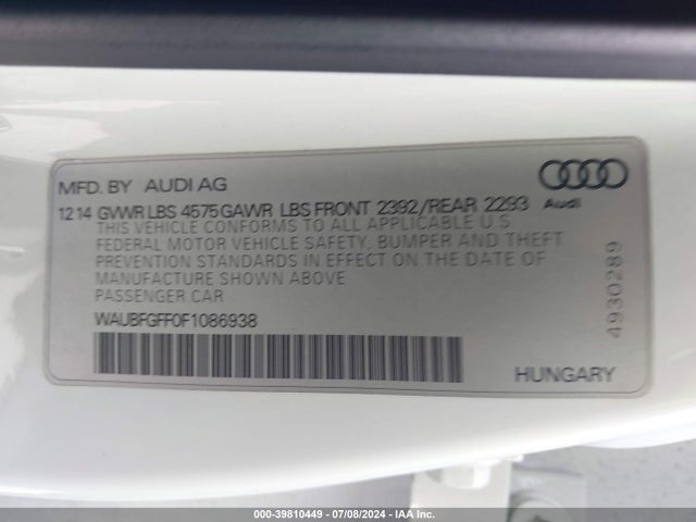 Audi A3 2.0t Premium 2015 WAUBFGFF0F1086938 Image 9
