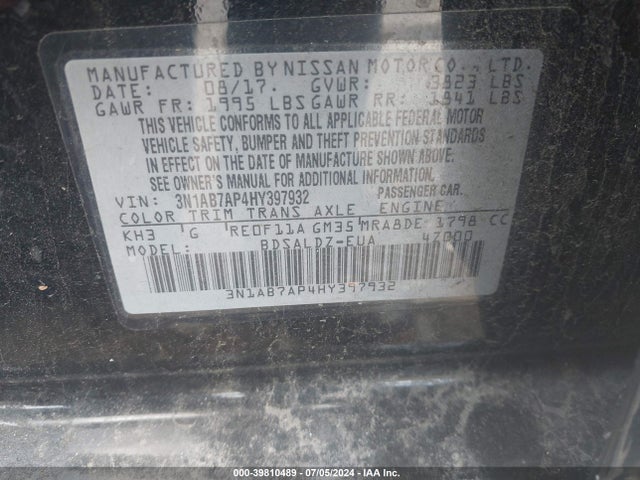 Nissan SENTRA SV 2017 3N1AB7AP4HY397932 Image 9