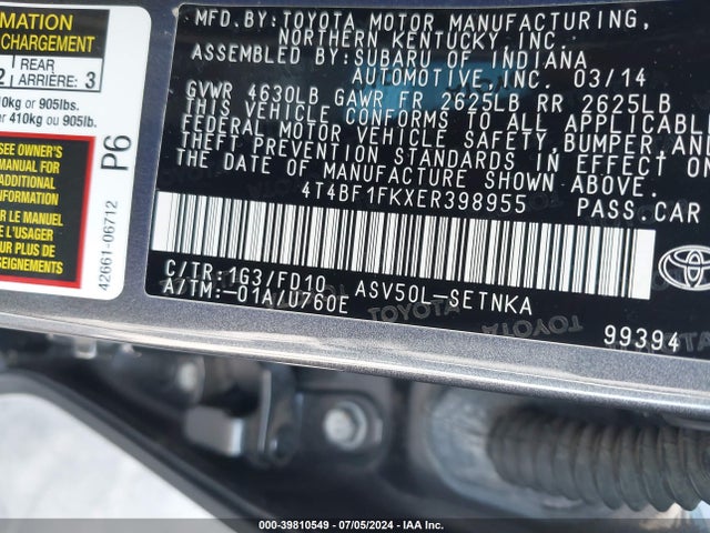 Toyota CAMRY LE 2014 4T4BF1FKXER398955 Image 9