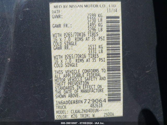 Nissan Frontier Sv 2015 1N6AD0ER8FN729064 Image 9