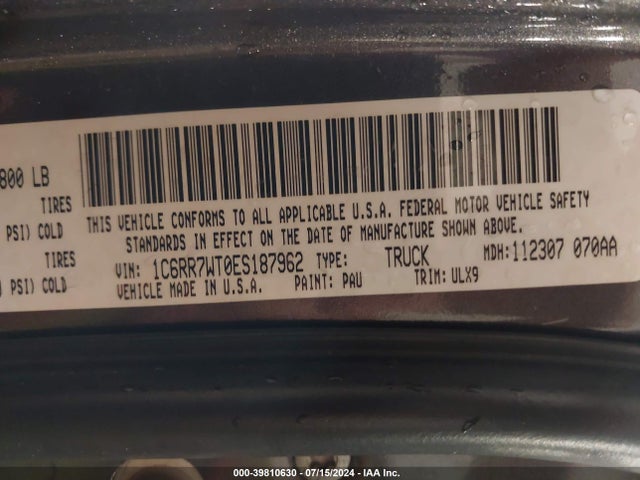 RAM 1500 Longhorn Limited 2014 1C6RR7WT0ES187962 Image 9