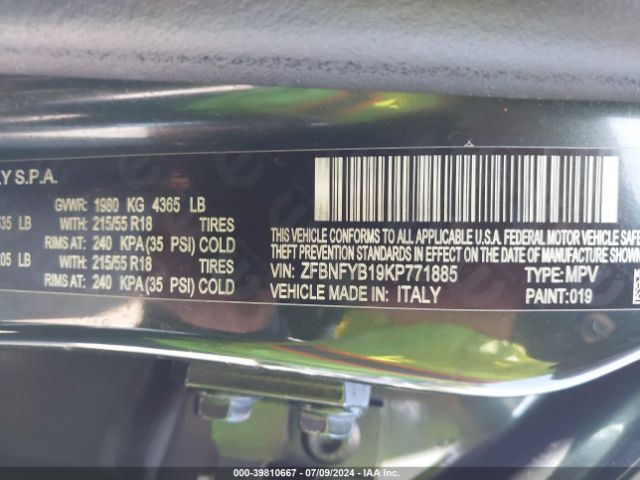 ZFBNFYB19KP771885 Fiat 500x Trekking Awd