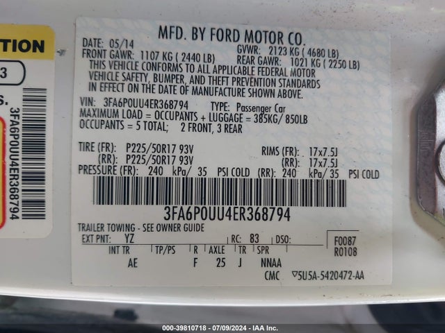 Ford Fusion Hybrid S 2014 3FA6P0UU4ER368794 Image 9