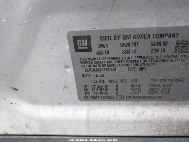 KL4CJASB7KB727488 Buick Encore Fwd Preferred