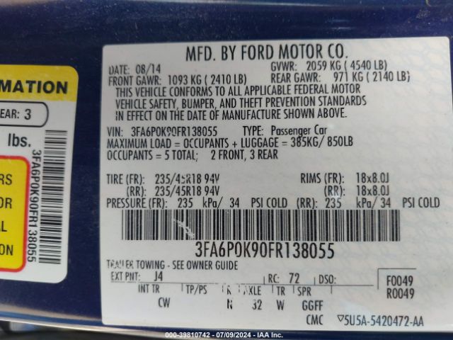 3FA6P0K90FR138055 Ford Fusion Titanium