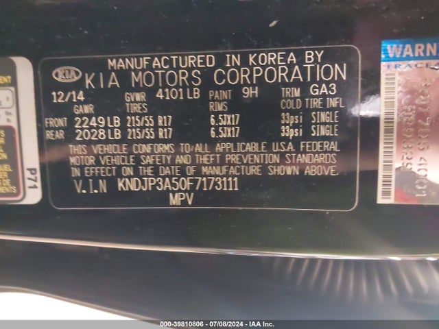 KIA SOUL + 2015 KNDJP3A50F7173111 Image 9