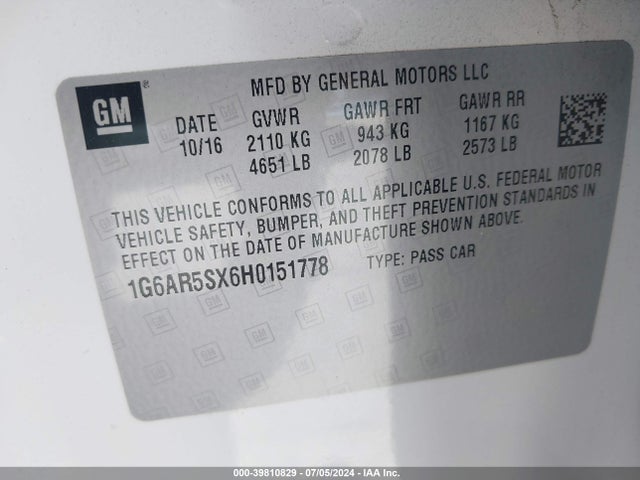 1G6AR5SX6H0151778 Cadillac CTS LUXURY