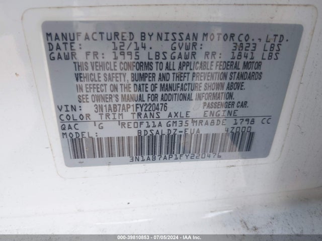 Nissan SENTRA SV 2015 3N1AB7AP1FY220476 Image 9