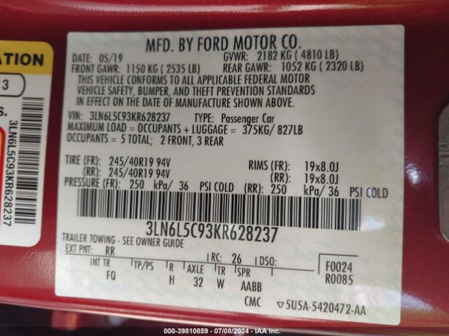3LN6L5C93KR628237 Lincoln Mkz Reserve I