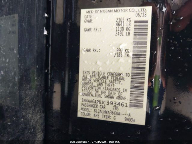 1N4AA6AP6JC393461 Nissan Maxima 3.5 Platinum