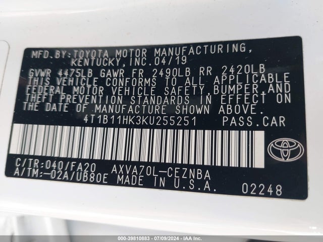 Toyota CAMRY LE 2019 4T1B11HK3KU255251 Image 9