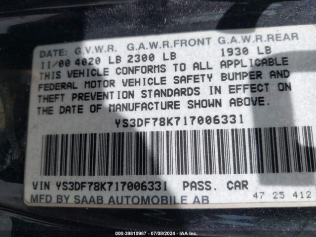 2001 SAAB 9-3 YS3DF78K717006331 Photo 8