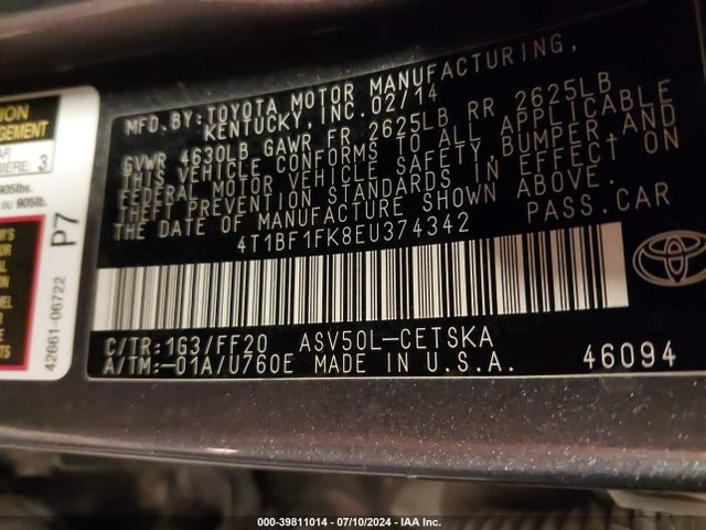 Toyota CAMRY SE 2014 4T1BF1FK8EU374342 Image 9