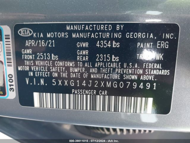 5XXG14J2XMG079491 KIA K5 LXS