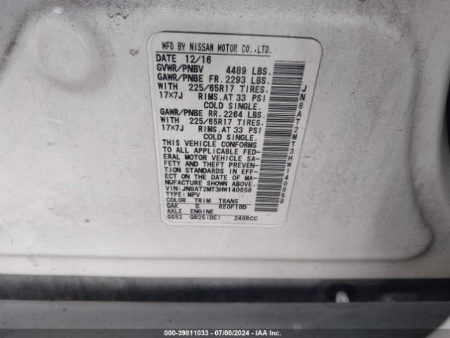 JN8AT2MT3HW140858 Nissan ROGUE S